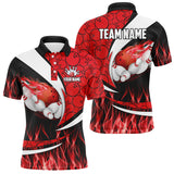 Maxcorners Red Flame Bowling Camo Bowling Polo, Quarter Zip Shirts Custom Bowling Team Bowler Jerseys