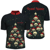 Maxcorners Funny Skull Christmas Tree Mens Bowling Polo, Quarter Zip shirts custom Xmas Team bowling jerseys