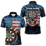 Maxcorners American Flag Skull Dart Board Blue lightning Custom Team Dart Polo, Quarter Zip Shirt For Men