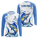 Maxcorners Personalized Blue and white Marlin Fishing Shirts Custom Marlin Long Sleeve Fishing Team Jerseys MT2108