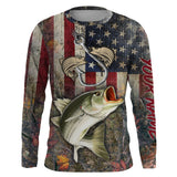 Maxcorners Customized Name Striped Bass Fishing Camo American Flag 3D Shirts