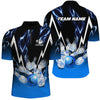 Maxcorners Bowling Ball And Pins Black And Blue Lightning ThunderCustomized Name, Team Name 3D Shirt