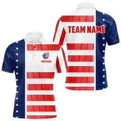 Maxcorners Red, White and Blue American Flag Golf Polo Shirts For Men Custom Patriotic Team Mens Golf Outfit LM2711