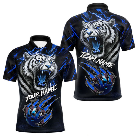 Maxcorners Black & Blue Lightning Thunder Tiger Bowling Polo, 1/4 zip shirts for men custom team Bowling jerseys LM2901
