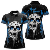 Maxcorners Custom Black And Blue Flame Galaxy Skull Bowling Shirts For Men, Skull Bowling Team Shirts Uniform