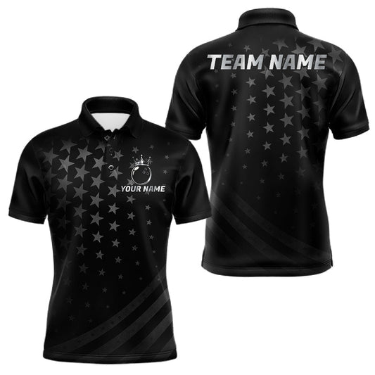 Maxcorners Custom Black American Flag Bowling Team Shirts For Men, Personalized patriotic Bowling League Shirts