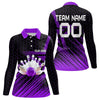 Maxcorners Black And Purple Custom Bowling Polo, Quarter Zip Shirts For Men, Bowling Team League Jersey