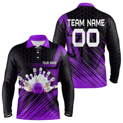 Maxcorners Black And Purple Custom Bowling Polo, Quarter Zip Shirts For Men, Bowling Team League Jersey