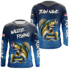 Maxcorners Blue camo Walleye fishing Custom performance long sleeve team Walleye fishing tournament shirts MT2108