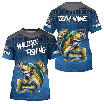 Maxcorners Blue camo Walleye fishing Custom performance long sleeve team Walleye fishing tournament shirts MT2108