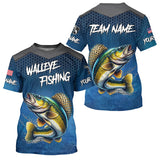Maxcorners Blue camo Walleye fishing Custom performance long sleeve team Walleye fishing tournament shirts MT2108
