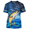 Maxcorners Personalized Tuna Saltwater Blue Camo American flag patriotic Long Sleeve Performance Fishing Shirts LM2408