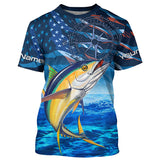 Maxcorners Personalized Tuna Saltwater Blue Camo American flag patriotic Long Sleeve Performance Fishing Shirts LM2408