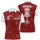 Maxcorners Red and white Mens disc golf polo shirts custom disc golf basket, personalized disc golf gifts MT0510