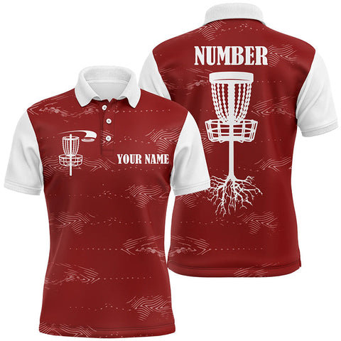 Maxcorners Red and white Mens disc golf polo shirts custom disc golf basket, personalized disc golf gifts MT0510