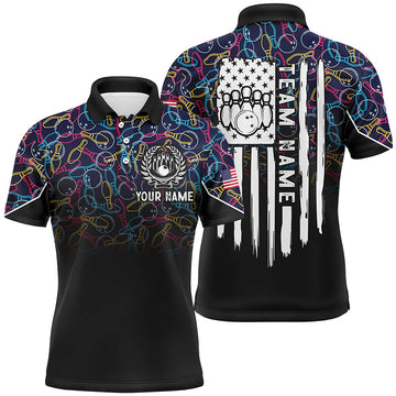 Maxcorners Black Bowling Camo Polo Bowling Shirts Custom American Flag Patriotic Bowling Team League Jerseys For Men And Women