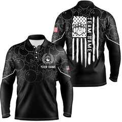 Maxcorners Black Bowling Polo Bowling Shirts Custom American Flag Patriotic Bowling Team League Jerseys For Men And Women