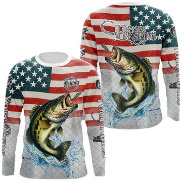 Maxcorners American Flag Largemouth Bass Fishing Custom Bass Fishing tournament Shirt, patriotic Bass jersey LM0611