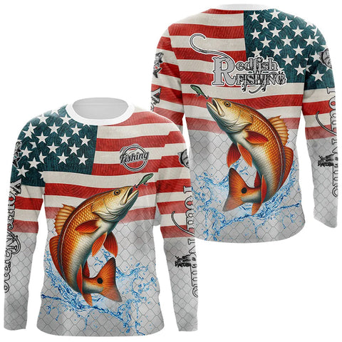 Maxcorners American Flag Redfish Puppy Drum Fishing Custom Redfish Fishing tournament Shirt patriotic jersey LM0611