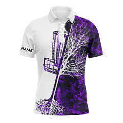 Maxcorners Mens disc golf polo shirt custom purple camo disc golf basket, personalized disc golf shirts MT0510