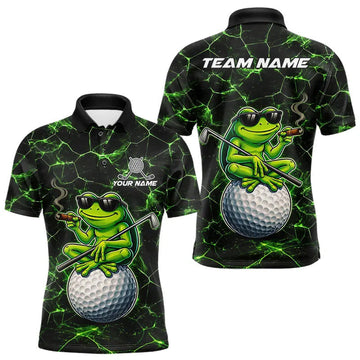 Maxcorners Black & Green Funny Frog Golf Polo shirts for men Custom Frog team golf shirts, men's golf clothes