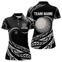 Maxcorners Black and White Tribal Pattern Golf Ball Mens Golf Polo Shirts custom unique mens golf apparel