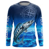 Maxcorners Personalized Wahoo Blue Long Sleeve Performance Fishing Shirts, compass tournament UV protection Shirt LM0201
