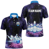 Maxcorners Purple Galaxy Bowling Polo, Quarter Zip Shirt Custom Team Bowling Jerseys, Gift For Bowler