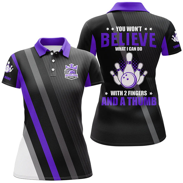 Maxcorners Purple & black Women bowling shirts Custom you won't believe what I can do with 2 fingers and a thum