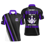 Maxcorners Purple & black Mens bowling shirts Custom you won't believe what I can do with 2 fingers and a thumb