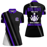 Maxcorners Purple & black Women bowling shirts Custom you won't believe what I can do with 2 fingers and a thum