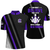 Maxcorners Purple & black Mens bowling shirts Custom you won't believe what I can do with 2 fingers and a thumb