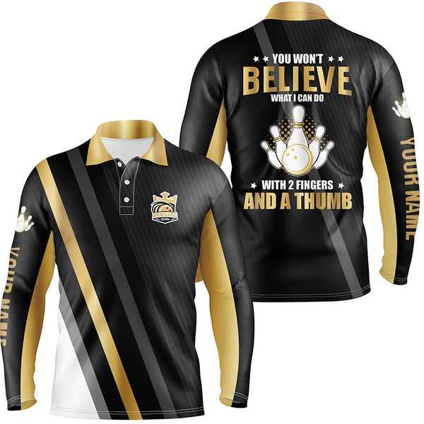 Maxcorners Gold & black Mens bowling shirts Custom you won't believe what I can do with 2 fingers and a thumb