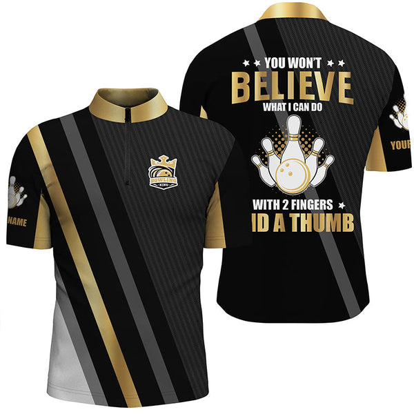 Maxcorners Gold & black Mens bowling shirts Custom you won't believe what I can do with 2 fingers and a thumb