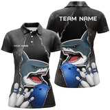 Maxcorners Shark grunge pattern Custom Women Bowling Polo, Quarter Zip Shirts Shark Bowling Team Jerseys Outfits