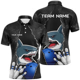 Maxcorners Shark grunge pattern Custom Men Bowling Polo, Quarter Zip Shirts Shark Bowling Team Jerseys Outfits