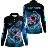 Maxcorners Personalized Black and Blue Angry Shark Bowling shirt for Women Custom Team's Name Bowler