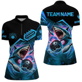 Maxcorners Personalized Black and Blue Angry Shark Bowling shirt for Women Custom Team's Name Bowler