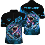 Maxcorners Personalized Black and Blue Angry Shark Bowling shirt for Men Custom Team's Name Bowler