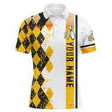 Maxcorners Funny Black And Yellow Argyle Bowling Beer Customized Name And Team Name 3D Shirt