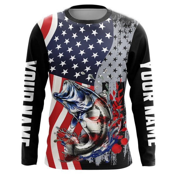 Maxcorners American Flag Bass Fishing Custom patriotic performance Fishing Shirts Bass fishing jerseys MT2108
