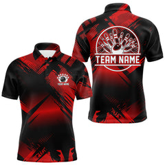 Maxcorners Black and Red Camo Bowling Polo, 1/4 zip Shirts For Men Custom Bowling Team League Jerseys