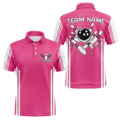 Maxcorners Custom Retro Pink Bowling Polo Shirts, Bowling 1/4 zip jersey For Men, Team Bowling League jerseys