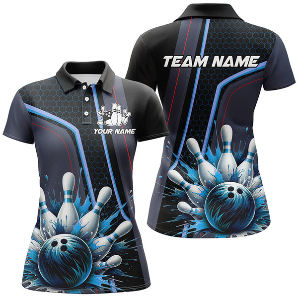 Maxcorners Personalized Bowling shirt for Women Custom Team's Name Bowling League Jersey, Gift For Bowlers | Blue