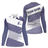 Maxcorners Purple And White Camo Bowling Polo, Quarter Zip Shirt For Women Custom Bowling Team Jersey Outfit