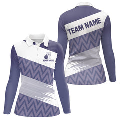 Maxcorners Purple And White Camo Bowling Polo, Quarter Zip Shirt For Women Custom Bowling Team Jersey Outfit