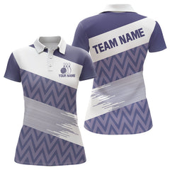 Maxcorners Purple And White Camo Bowling Polo, Quarter Zip Shirt For Women Custom Bowling Team Jersey Outfit