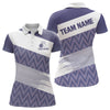 Maxcorners Purple And White Camo Bowling Polo, Quarter Zip Shirt For Men Custom Bowling Team Jersey Bowler Outfit