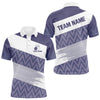 Maxcorners Purple And White Camo Bowling Polo, Quarter Zip Shirt For Men Custom Bowling Team Jersey Bowler Outfit