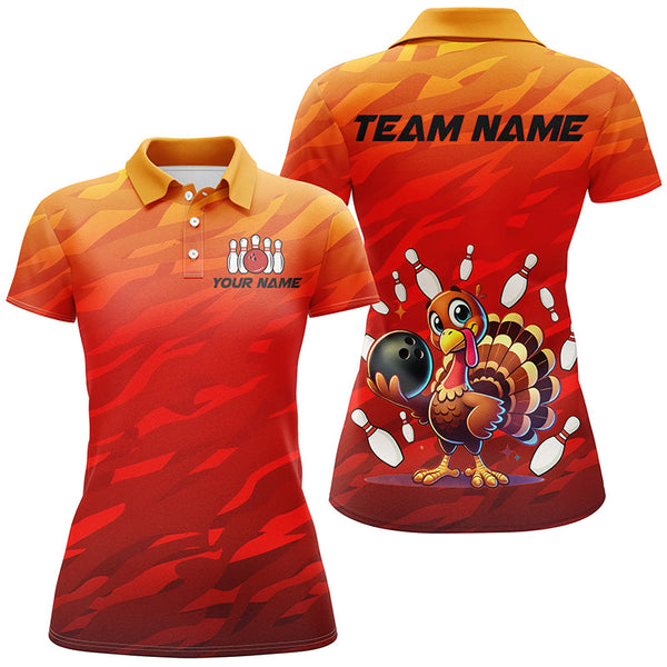 Maxcorners Custom Funny Turkey Bowling Shirts, Orange Camo Thanksgiving Bowling Shirt Team Uniform